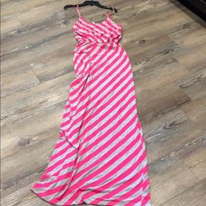 Pink and gray maxi dress